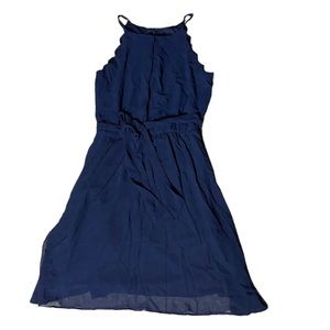 Small - Women's IZ BYER Dark Blue Scalloped Chiffon Halter Dress Tie Waist